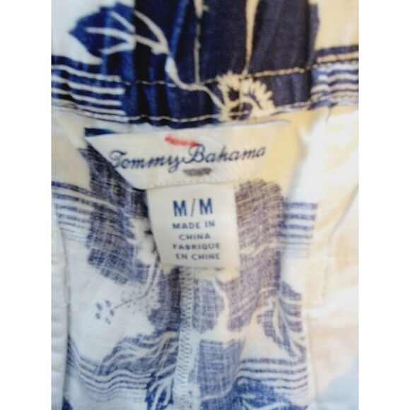 Tommy Bahama M Floral Linen Shorts Womens Tropical Blue White Pckts Button & Zip - Picture 5 of 6